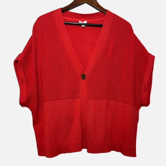 J Jill orange red cotton single button short sleeve cardigan sweater L - Picture 1 of 8